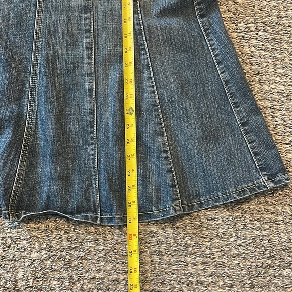Denim Maxi Skirt Motto Jean Women's 10 Flare Modest Dark Wash Trendy Trumpet - Picture 7 of 11